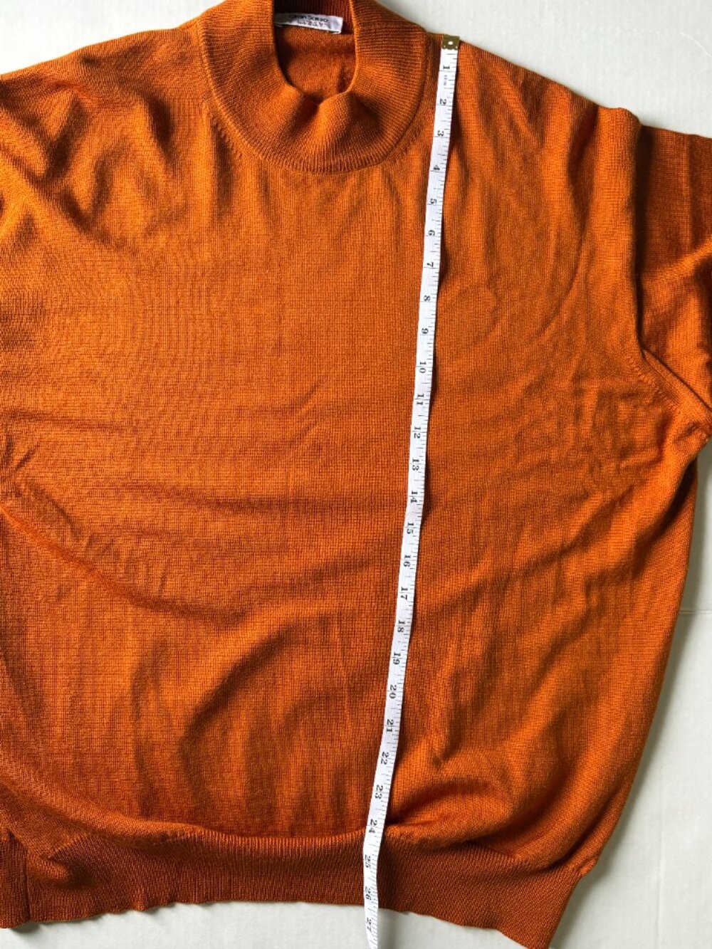 Gran Sasso Italy Wool Cashmere Silk Sweater Mens Orange Mock Neck Luxury Knit XL - Picture 5 of 7